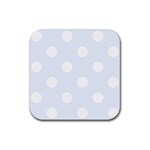 Polka Dots - White on Pastel Blue Rubber Coaster (Square)