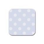 Polka Dots - White on Pastel Blue Rubber Square Coaster (4 pack)