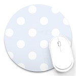 Polka Dots - White on Pastel Blue Round Mousepad
