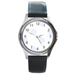 Polka Dots - Pastel Blue on White Round Metal Watch