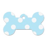 Polka Dots - White on Light Blue Dog Tag Bone (One Side)