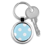 Polka Dots - White on Light Blue Key Chain (Round)