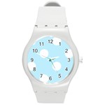 Polka Dots - White on Light Blue Round Plastic Sport Watch (M)