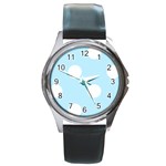 Polka Dots - White on Light Blue Round Metal Watch