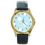 Polka Dots - White on Light Blue Round Gold Metal Watch