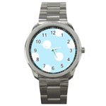 Polka Dots - White on Light Blue Sport Metal Watch