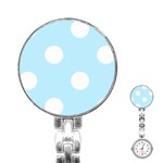 Polka Dots - White on Light Blue Stainless Steel Nurses Watch
