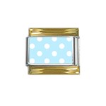 Polka Dots - White on Light Blue Gold Trim Italian Charm (9mm)