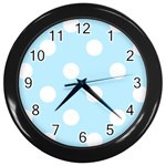 Polka Dots - White on Light Blue Wall Clock (Black)