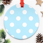 Polka Dots - White on Light Blue Round Ornament (Two Sides)