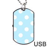 Polka Dots - White on Light Blue Dog Tag USB Flash (Two Sides)