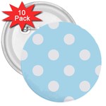 Polka Dots - White on Light Blue 3  Button (10 pack)