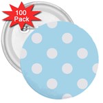 Polka Dots - White on Light Blue 3  Button (100 pack)