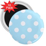 Polka Dots - White on Light Blue 3  Magnet (10 pack)