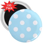 Polka Dots - White on Light Blue 3  Magnet (100 pack)