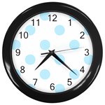 Polka Dots - Light Blue on White Wall Clock (Black)