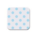 Polka Dots - Light Blue on White Rubber Square Coaster (4 pack)