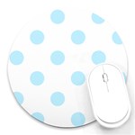Polka Dots - Light Blue on White Round Mousepad