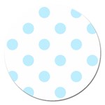 Polka Dots - Light Blue on White Magnet 5  (Round)