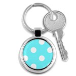 Polka Dots - White on Electric Blue Key Chain (Round)