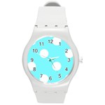 Polka Dots - White on Electric Blue Round Plastic Sport Watch (M)