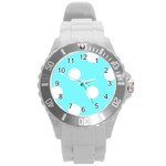 Polka Dots - White on Electric Blue Round Plastic Sport Watch (L)