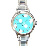 Polka Dots - White on Electric Blue Round Italian Charm Watch