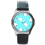 Polka Dots - White on Electric Blue Round Metal Watch