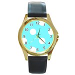 Polka Dots - White on Electric Blue Round Gold Metal Watch