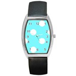 Polka Dots - White on Electric Blue Barrel Style Metal Watch