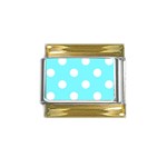 Polka Dots - White on Electric Blue Gold Trim Italian Charm (9mm)