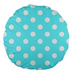 Polka Dots - White on Electric Blue Large 18  Premium Round Cushion