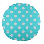 Polka Dots - White on Electric Blue Large 18  Premium Flano Round Cushion