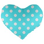 Polka Dots - White on Electric Blue Large 19  Premium Heart Shape Cushion