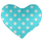 Polka Dots - White on Electric Blue Large 19  Premium Flano Heart Shape Cushion