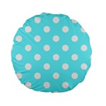 Polka Dots - White on Electric Blue Standard 15  Premium Round Cushion