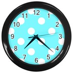Polka Dots - White on Electric Blue Wall Clock (Black)