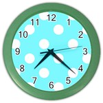 Polka Dots - White on Electric Blue Color Wall Clock