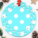 Polka Dots - White on Electric Blue Round Filigree Ornament (Two Sides)