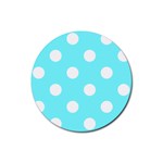 Polka Dots - White on Electric Blue Rubber Round Coaster (4 pack)