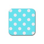 Polka Dots - White on Electric Blue Rubber Coaster (Square)