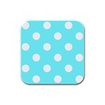 Polka Dots - White on Electric Blue Rubber Square Coaster (4 pack)