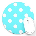 Polka Dots - White on Electric Blue Round Mousepad