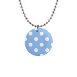Polka Dots - White on Baby Blue 1  Button Necklace