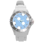 Polka Dots - White on Baby Blue Round Plastic Sport Watch (L)