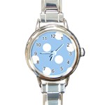 Polka Dots - White on Baby Blue Round Italian Charm Watch