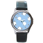 Polka Dots - White on Baby Blue Round Metal Watch