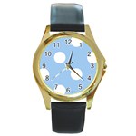 Polka Dots - White on Baby Blue Round Gold Metal Watch