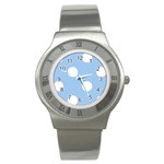 Polka Dots - White on Baby Blue Stainless Steel Watch