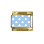 Polka Dots - White on Baby Blue Gold Trim Italian Charm (9mm)